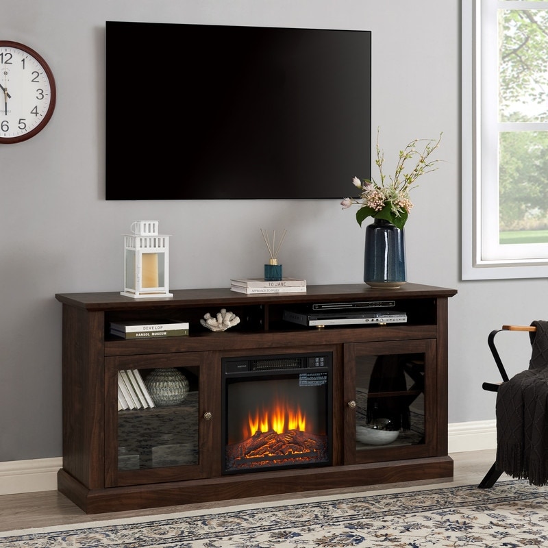 TV Media Stand Entertainment Console Table with 18 Fireplace Insert for TV  Up to 65 with Storage Space, 60W*15.75D*29H - On Sale - Bed Bath u0026  Beyond - 38253574