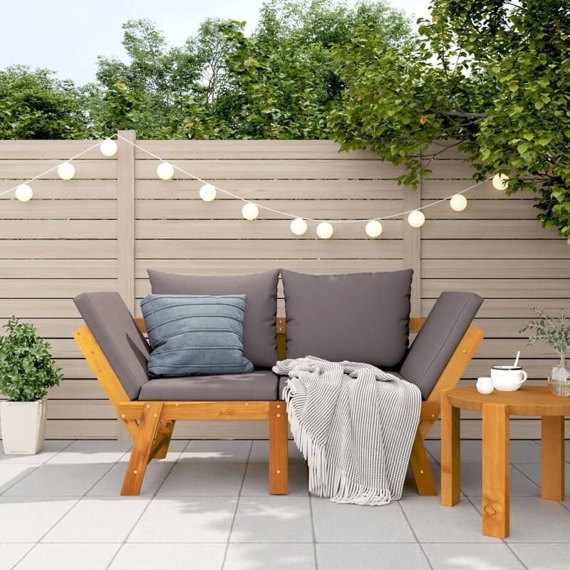 vidaXL Patio Bench with Cushions 2-in-1 Outdoor Seating Solid Wood Acacia - Dark gray