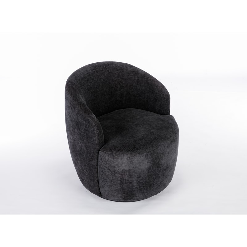Black Chenille 25.6" Swivel Barrel Chair with Black Coating