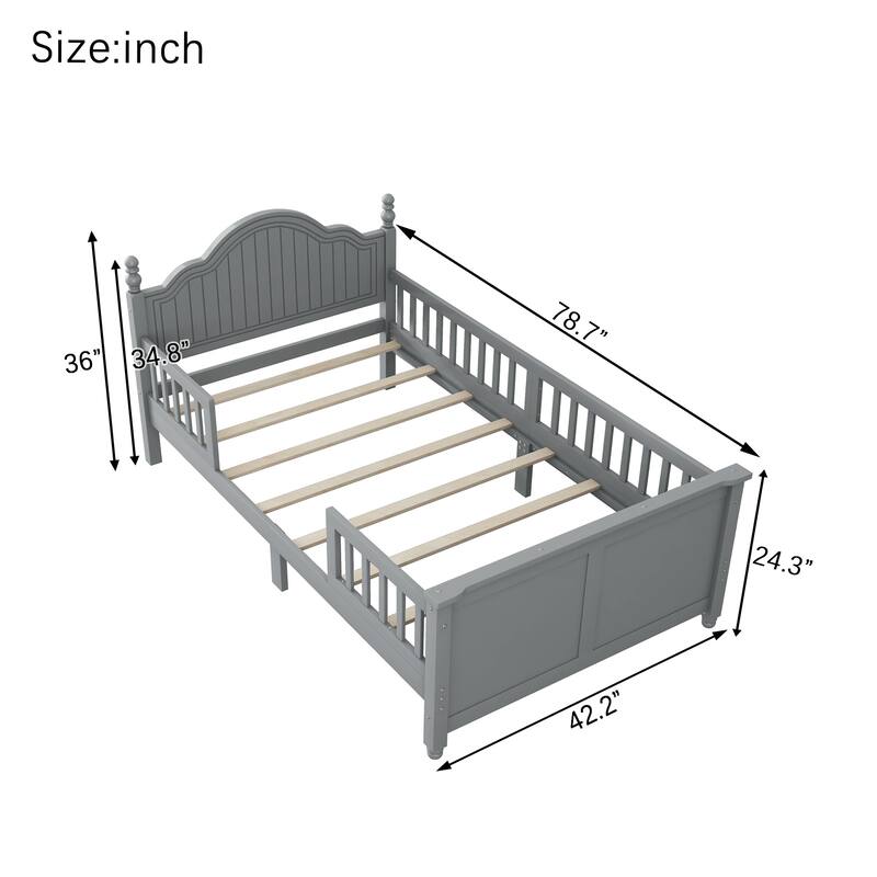 Twin Size Bed For Kids, Wood Twin Platform Bed with Headboard and Footboard, White