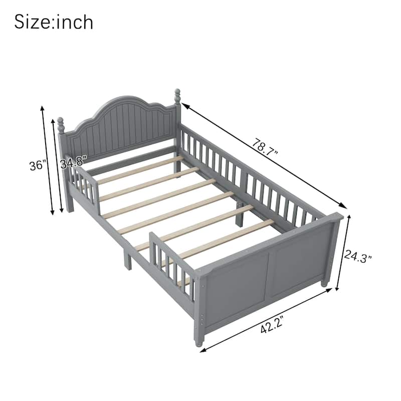 Twin Size Bed For Kids, Wood Twin Platform Bed with Headboard and Footboard