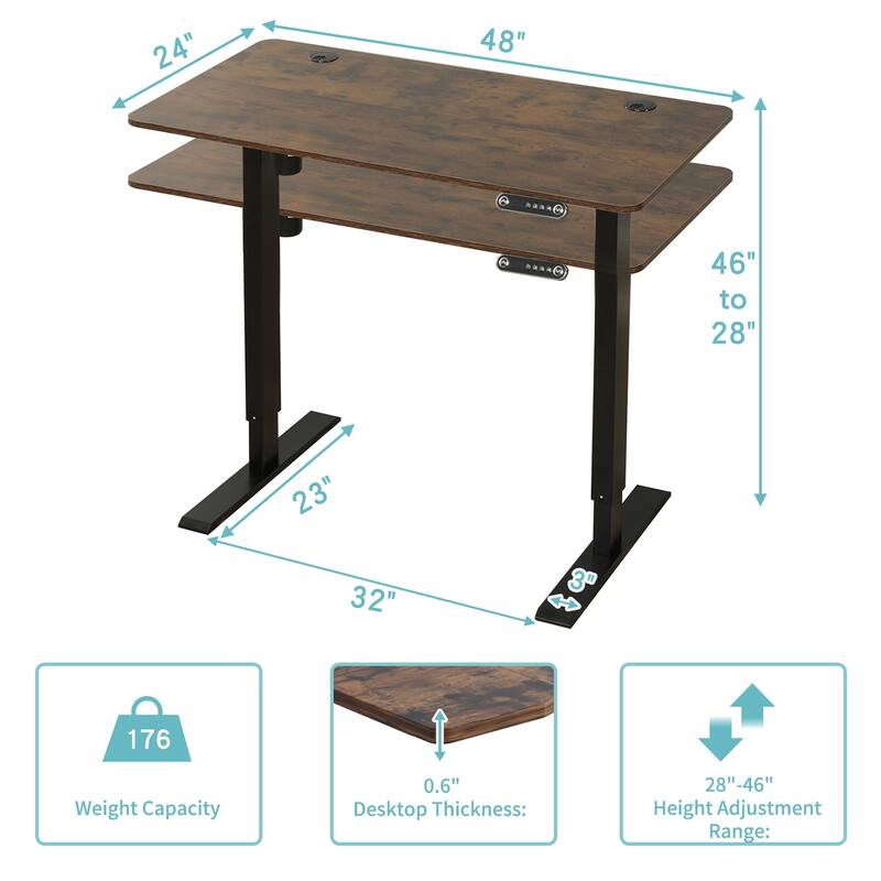 48" Adjustable Brown and Black and Black Computer Desk