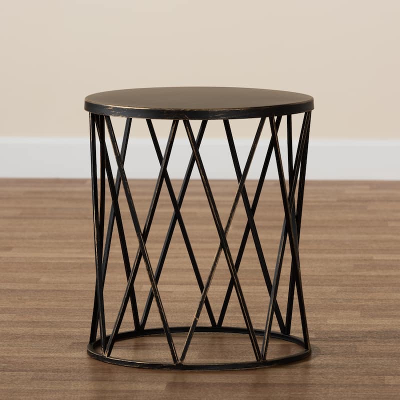 Finnick Modern Industrial Metal End Table-Antique Black