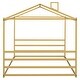preview thumbnail 21 of 22, Queen Size House Shape Platform Bed, Modern Floor Bed with Roof and Metal Bed Frame, No Box Spring Needed for Bedroom