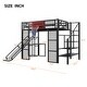 preview thumbnail 16 of 22, Industrial Full Size Loft Bed with Basketball Hoop, Slide & Stairs, Heavy Duty Metal Loft Bed Frame with Shelf, Desk & Wardrobe