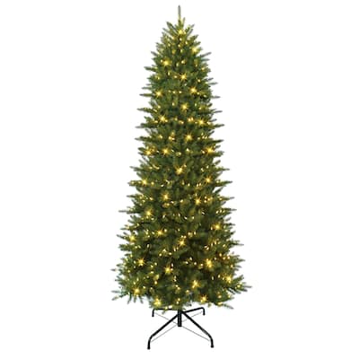 Puleo International 10 ft. Pre-lit Slim Artificial Fraser Fir Tree