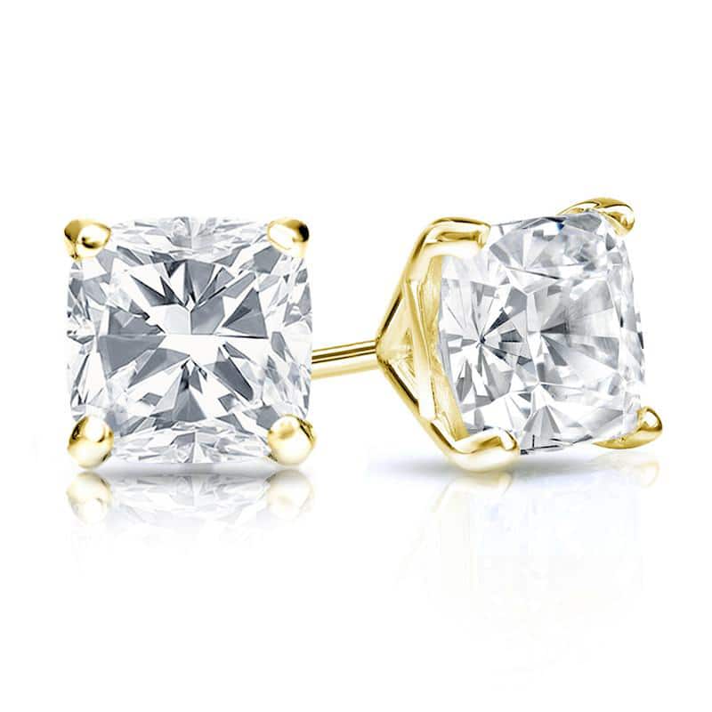 Auriya 14k Gold 1 1/2ctw Cushion Cut Diamond Stud Earrings Martini-set (H-I, SI1-SI2)