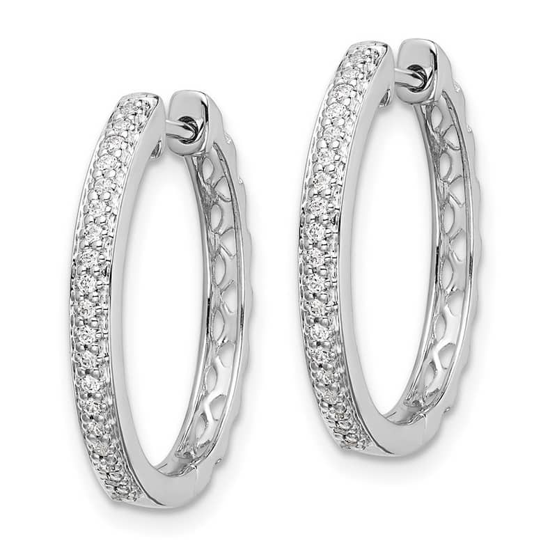 Curata 14k White Gold Diamond 2mm Hinged Hoop Earrings - 20x20mm Wide 2mm Thick