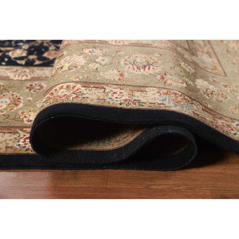 Vegetable Dye Floral Tabriz Chinese Rug Handmade Wool and Silk Carpet - 9'1" x 12'1"