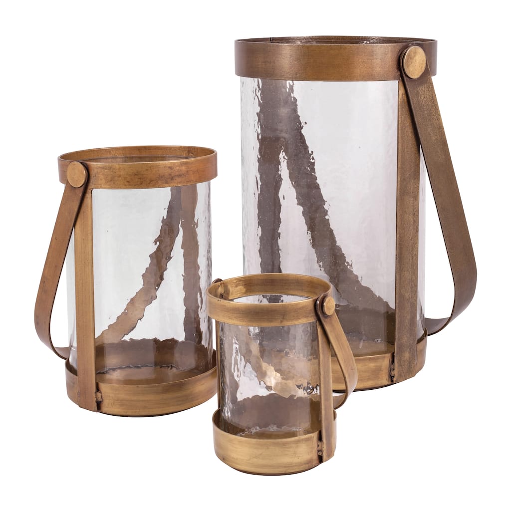 Atlas Tonal Set of 3 Pillar Candle Holder - Antique Brass - 14 inch H