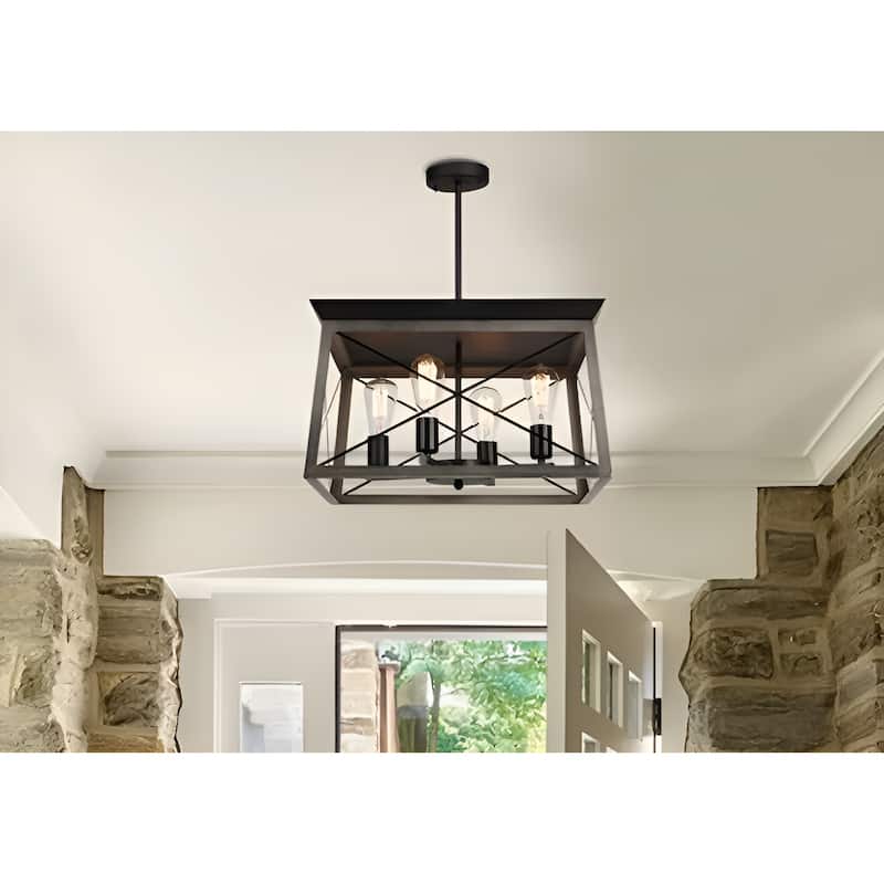 4 - Light Industrial Lantern Farmhouse Wood Like Ceiling Lamp