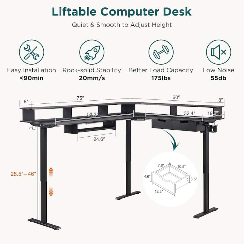 L Shaped Electric Standing Desk,Corner Gaming Desk w/ Charging Station