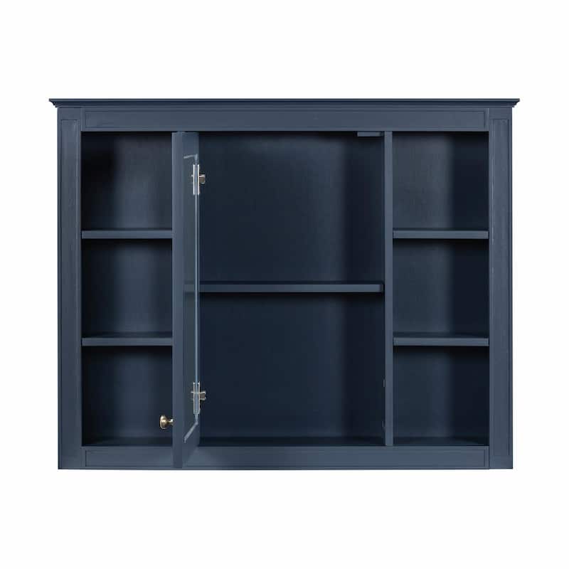 Modern Wall-Mounted Bathroom Storage Cabinet with Mirror - Includes 6 Open Shelves