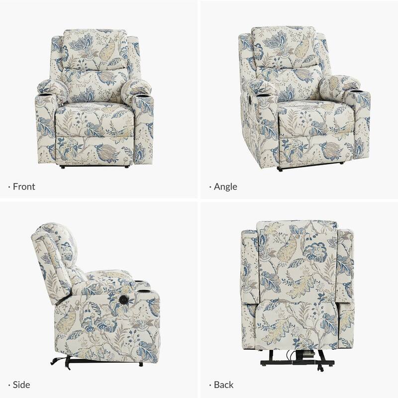 Larry Traditional Floral Dual Motor Heated Lift Assist Power Recliner with Massage Set of 2 by HULALA HOME