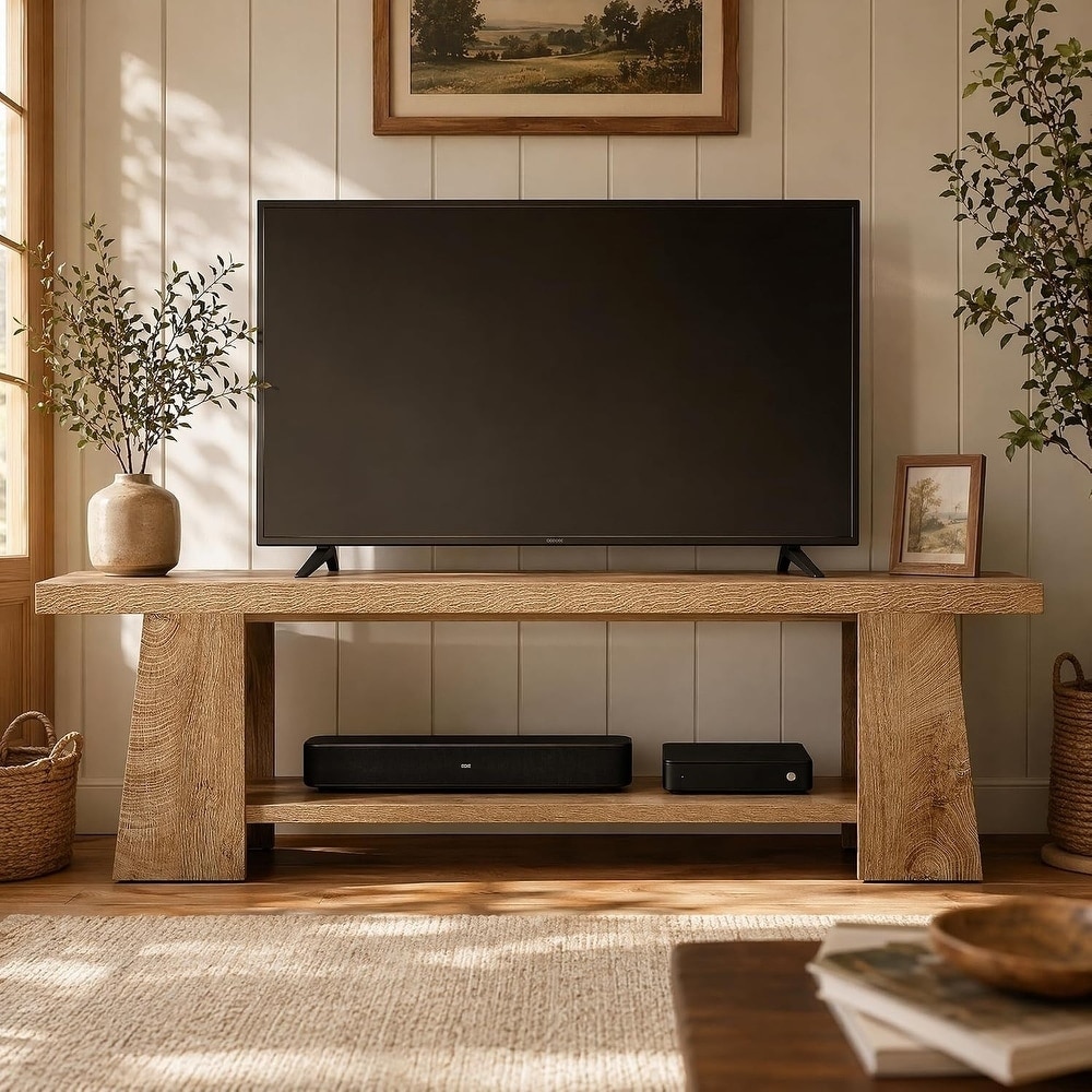 59-Inch Farmhouse TV Stand, Media Console with Open Shelf