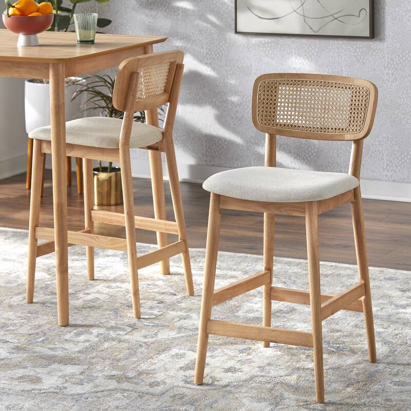 Simple Living Newington Solid Wood and Cane Counter Stool (Set of 2) - Counter Height