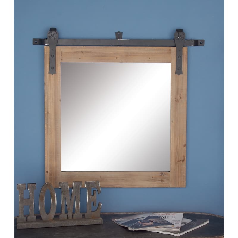Barn Door Style Wood Industrial Farmhouse Hanging Wall Mirror