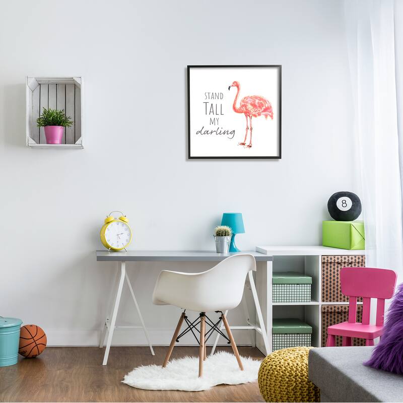Stupell Stand Tall My Darling Motivational Phrase Pink Flamingo Framed Wall Art