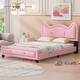 preview thumbnail 2 of 5, Pink Cute Pine Wood Upholstered Platform Bed, Cartoon Ears Headboard, Sturdy Construction