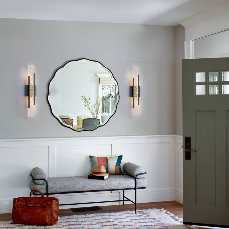 Black Metal Rectangular Water Pattern LED Dimmable Wall Sconce