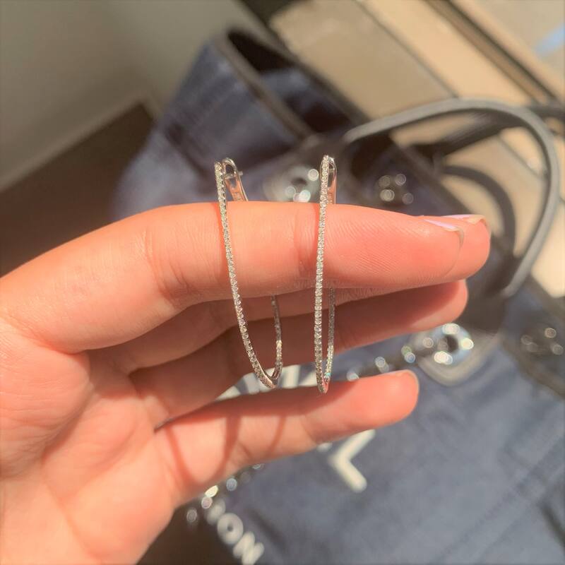 Joelle Collection Inside Out Diamond Thin Pear Hoop Earrings 1.5" Drop 14K Gold 3/8ct TDW