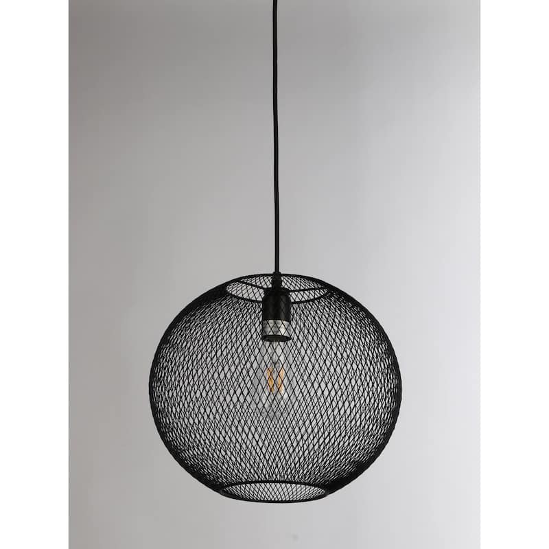 Modern Black Sphere Pendant Light - 1 Light Mesh Shade - Industrial Dining Room Ceiling Fixture - 14