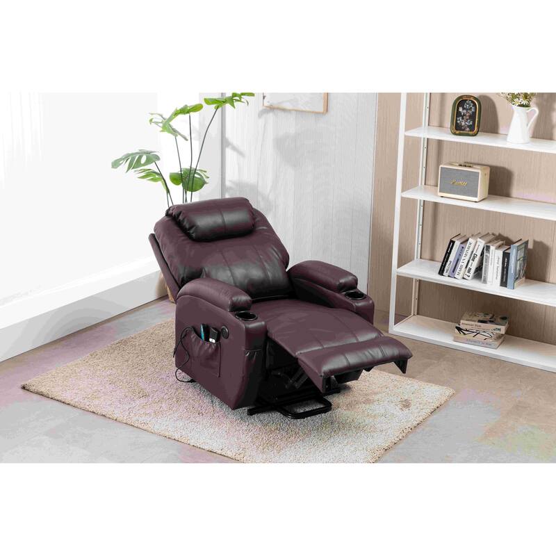 Faux Leather Power Lift Recliner Chair, Heat and Massage by Remote Control