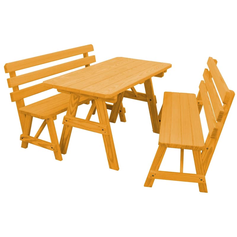Pine 5' Picnic Table with 2 Backed Benches - Natural Stain