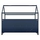 preview thumbnail 23 of 34, Kids Twin Floor Bed with Roof Frame and LED Light, Wooden House Bed with Bookshelf Storage and Guardrails