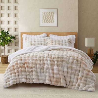 Dual-Side Fluffy Sherpa Comforter Set, Winter Plush Fuzzy Bedding Set
