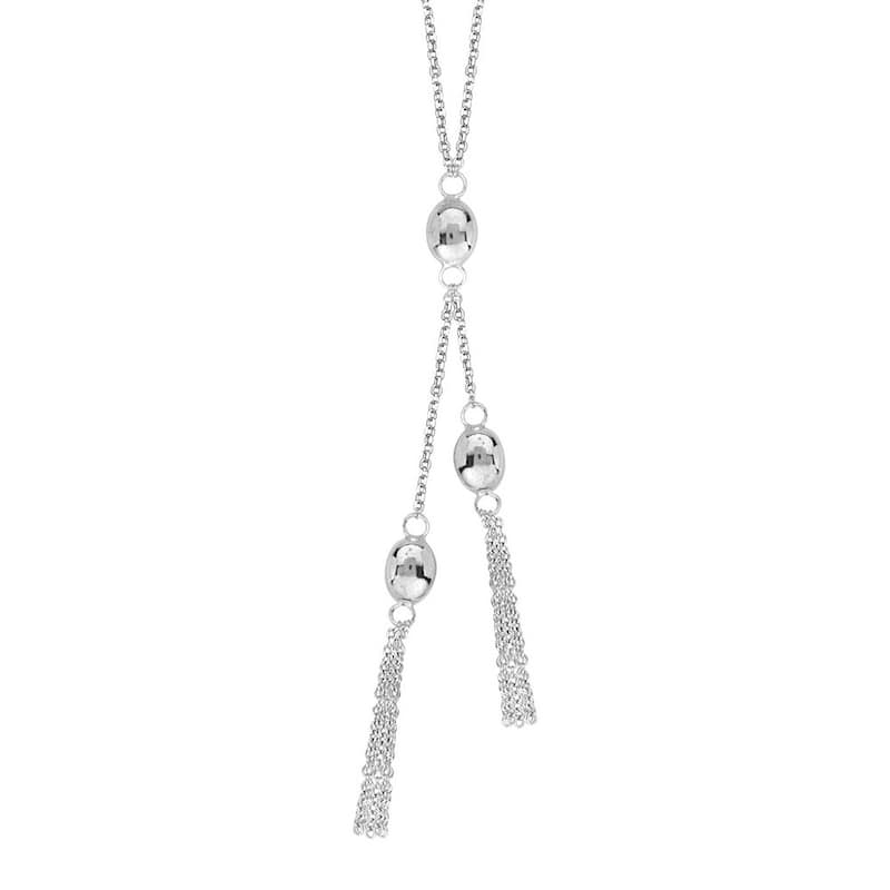 Curata 925 Sterling Silver Italian 18" Rhodium Plated Tassel Bead Lariat Necklace