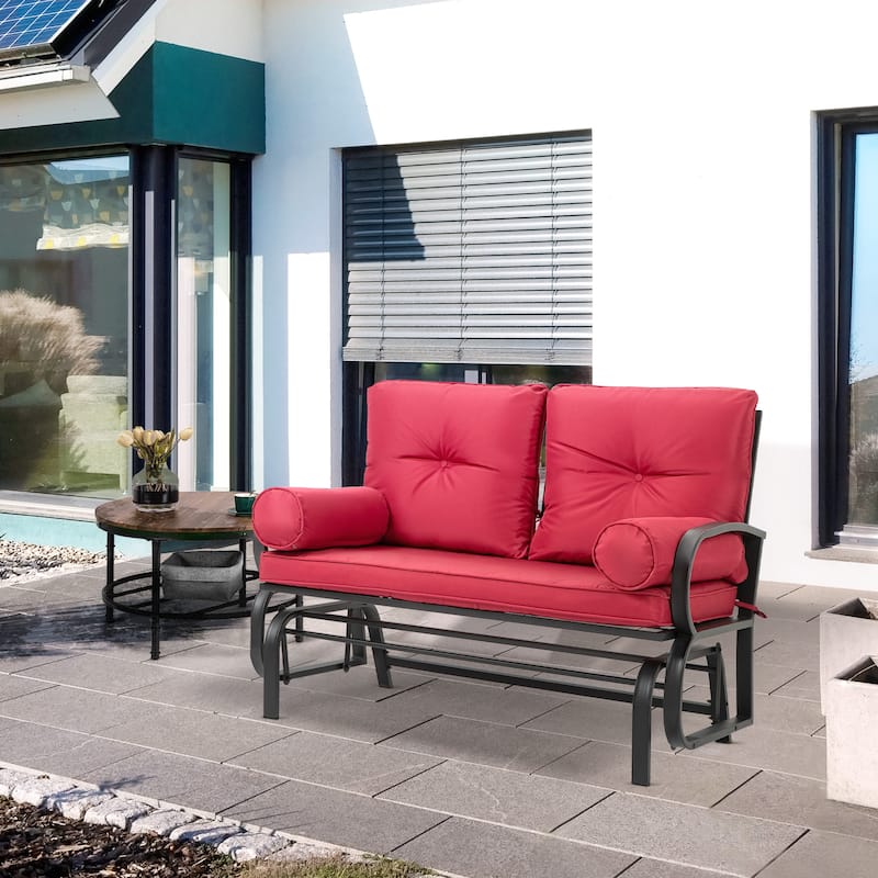 Outsunny 2-Person Outdoor Glider Bench, Patio Double Rocking Swing Loveseat with Steel Frame and Cushions - Red