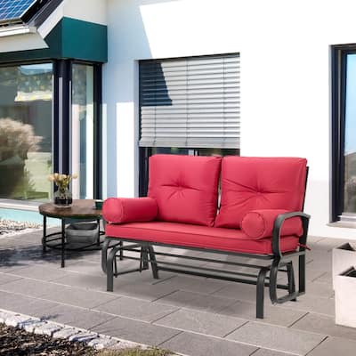 Outsunny 2-Person Outdoor Glider Bench, Patio Double Rocking Swing Loveseat with Steel Frame and Cushions