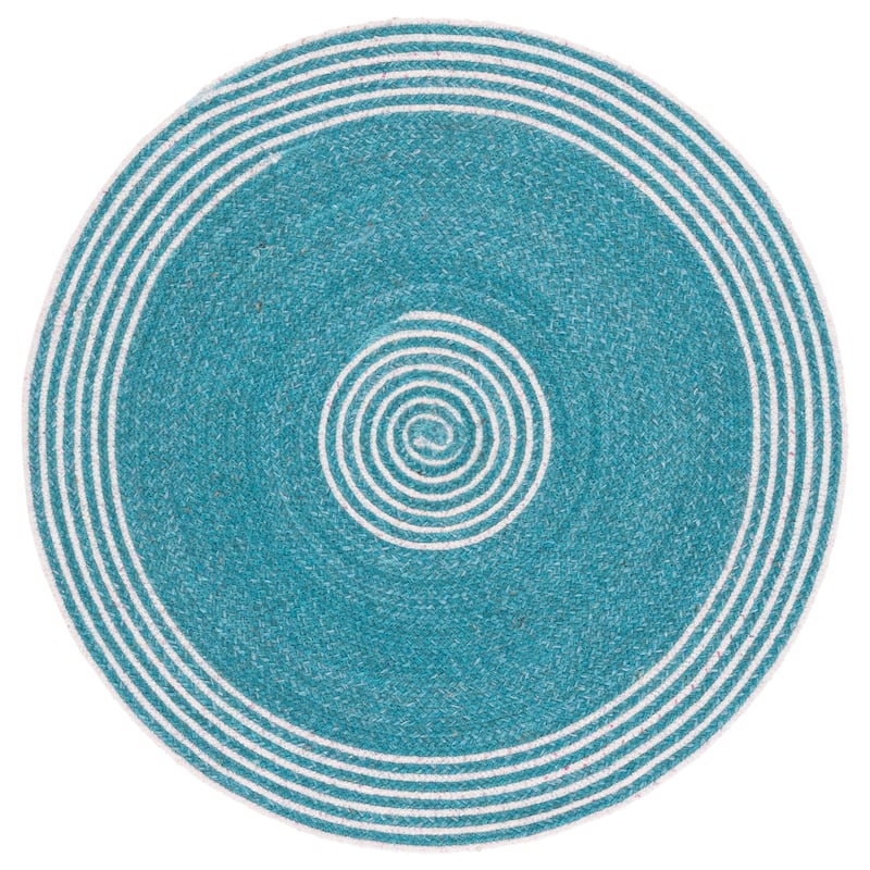 SAFAVIEH Handmade Braided Carmele Wool Rug - 3' Round - Turquoise/Pink