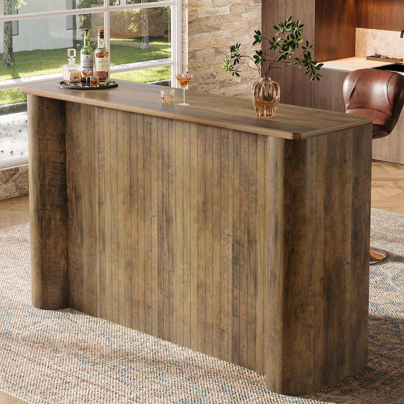 63-Inch Home Bar Table with 2-Tier Storage Shelves - 41.34" D x 63" W x 15.75" H