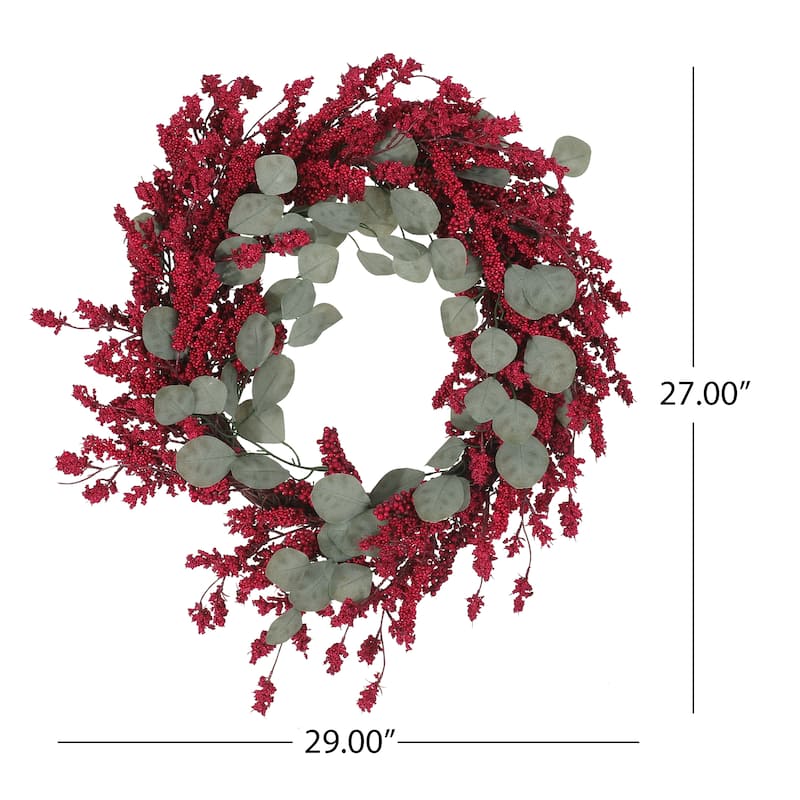 Nolta 29" Eucalyptus Artificial Wreath with Berries by Christopher Knight Home - Green + Red
