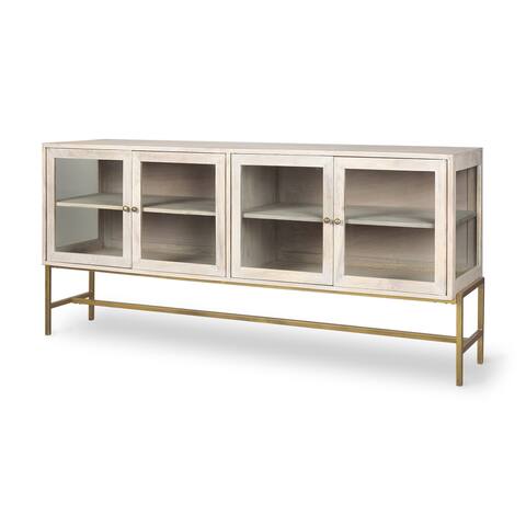 Arelius Blonde Solid Wood w/ Gold Iron Base & Glass Doors Sideboard - 70"W x 32"H x 18.75"D