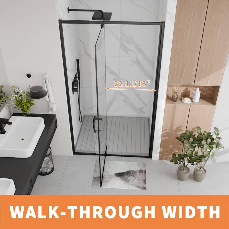 Modland 38-42"x71'' Adjustable Pivot Shower Door - Auto-Lift Hinge, Magnetic Seal, 5 Finishes for Uneven Walls - 42''x 71''