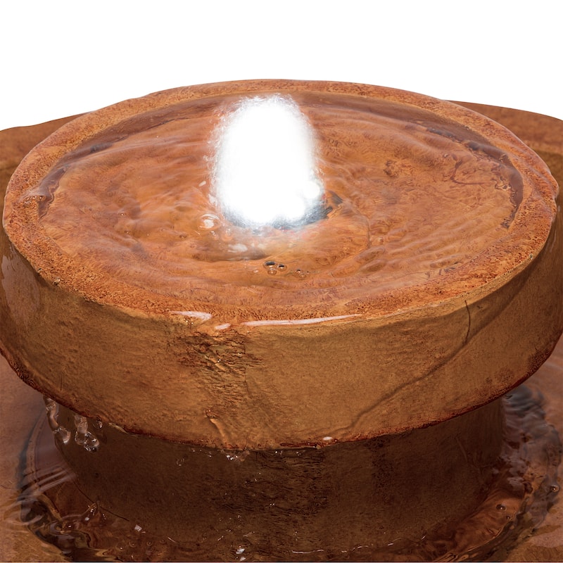 Alpine Corporation TZL202 Outdoor Floor Vintage Pedestal Water Fountain with Bird Bath and LED Lights, 29", Brown