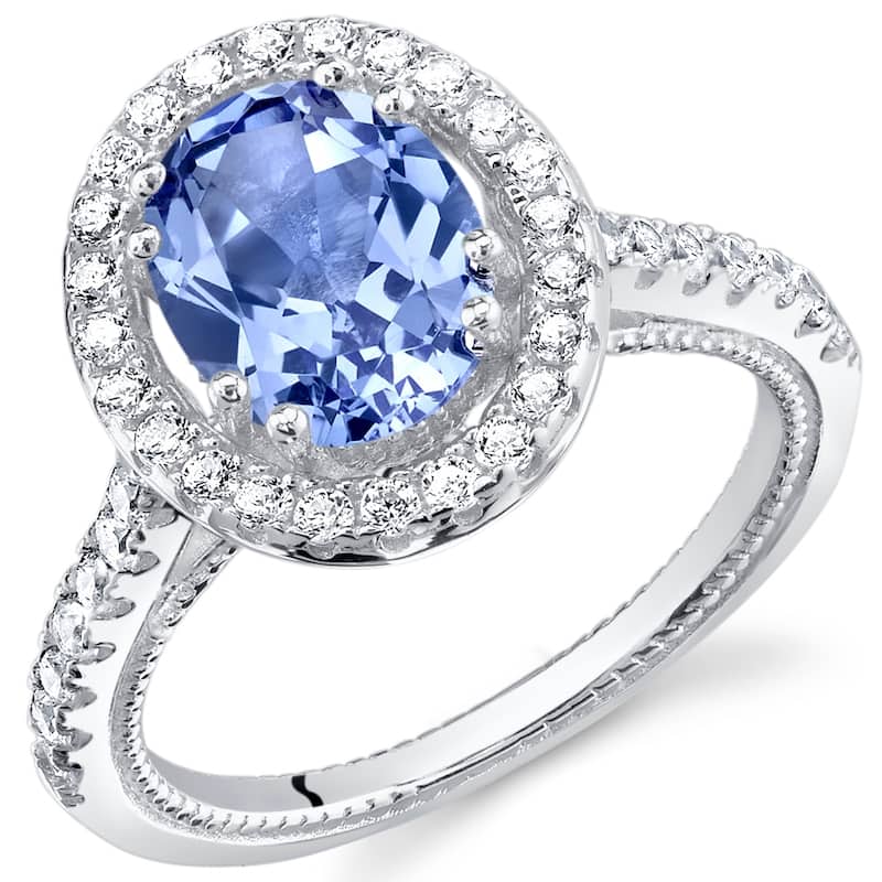 Sterling Silver 2.5 ct Simulated Tanzanite Halo Ring