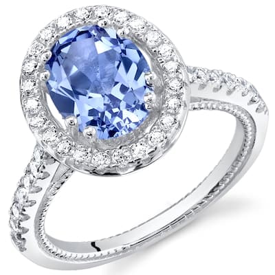 Sterling Silver 2.5 ct Simulated Tanzanite Halo Ring
