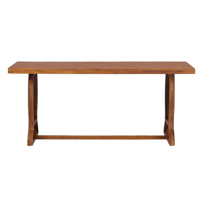 Christopher Knight Home - 6-Piece Outdoor Acacia Wood Dining Set with Iron Frame Stacking Chairs, Bench & Slat Dining Table