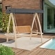 preview thumbnail 4 of 21, MCombo 2-Person Patio Swing Chair, Luxury Outdoor Swing with Wooden Finish Coated Seat, Poolside 4458 - N/A