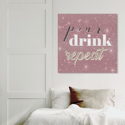 Wynwood Studio 'Pour Drink Repeat' Drinks and Spirits Wall Art Canvas Print Wine - Purple, Gold