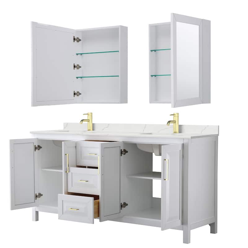 Daria 72-inch Double Vanity, Single Hole Quartz Top, Med Cabinets