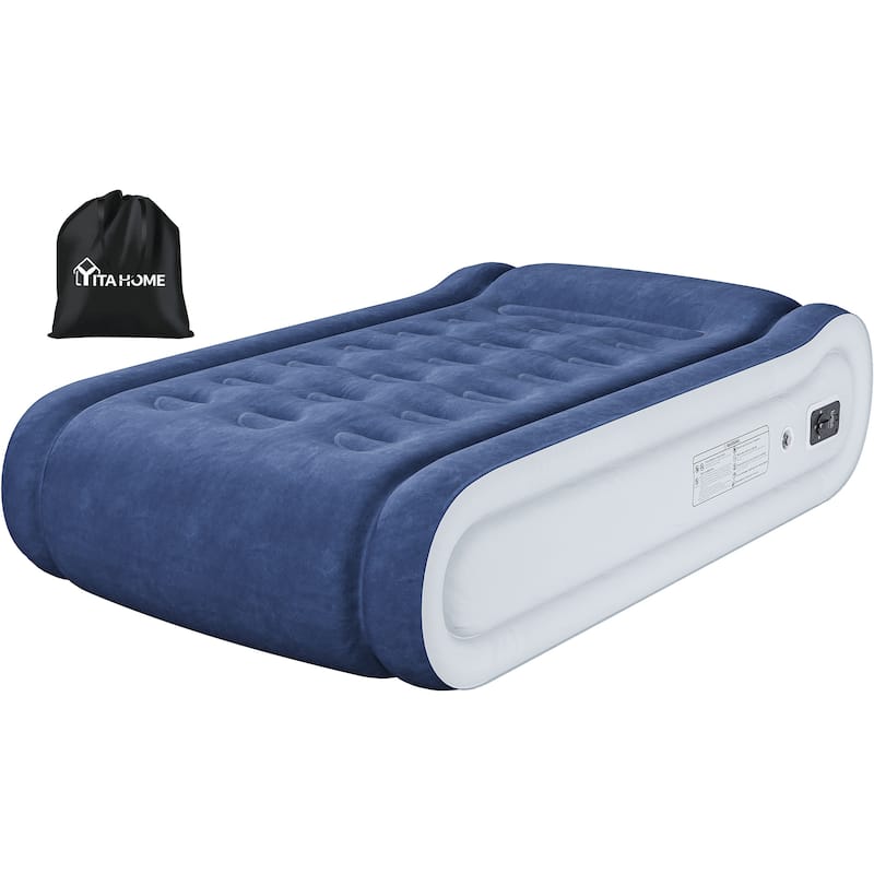 Moasis Queen 17 Inch Inflatable Mattress with Integrated Pillow - White/Blue - Twin