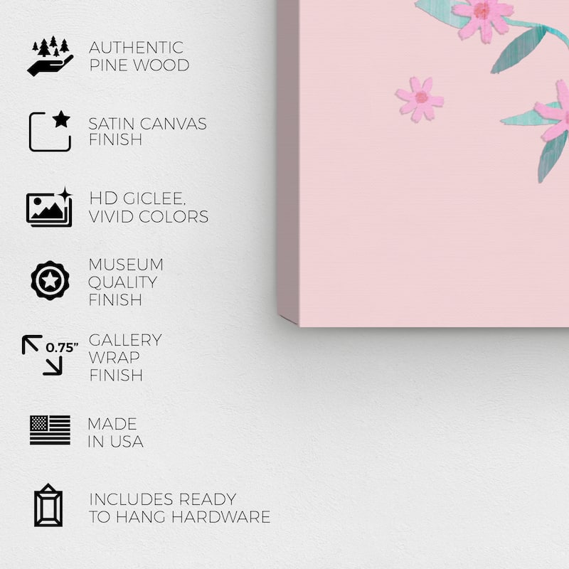 Wynwood Studio Canvas Floral and Botanical Time to Grow Pastel Pink and Light Pink Tropical Wall Art Canvas Print