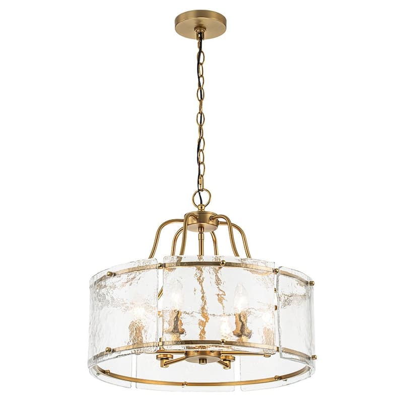 Modern 6-Light Clear Rippled Glass Lantern Pendant For Kitchen Island