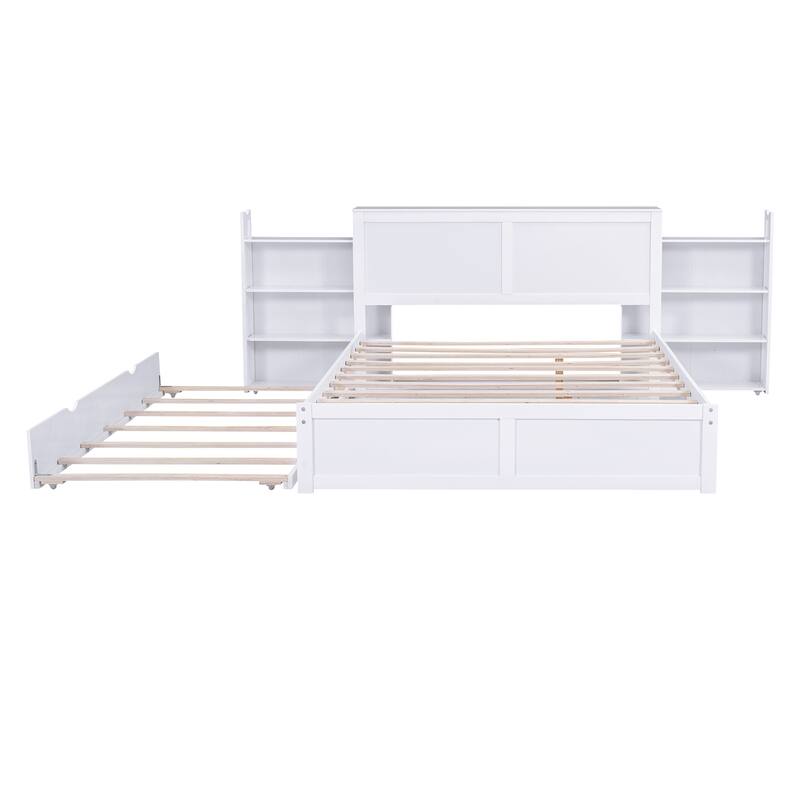 Superior Quality Bed Frame with Pull Out Shelves Trundle - White