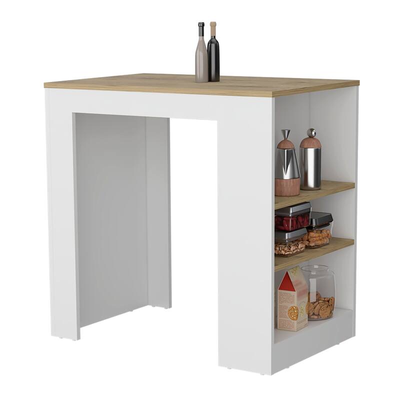 TUHOME Portree Kitchen Island with 3 Side Shelves
